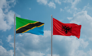 Tanzania and Albania national flags, country relationship concept