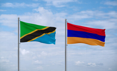 Armenia and Tanzania flags, country relationship concept