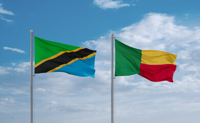 Benin and Tanzania flags, country relationship concept