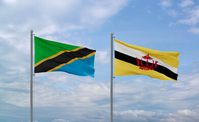 Brunei and Tanzania flags, country relationship concepts