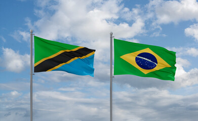 Tanzania and Brazil flags, country relationship concept