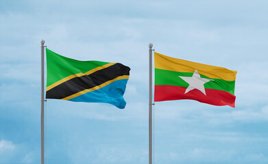 Myanmar and Tanzania flags, country relationship concept
