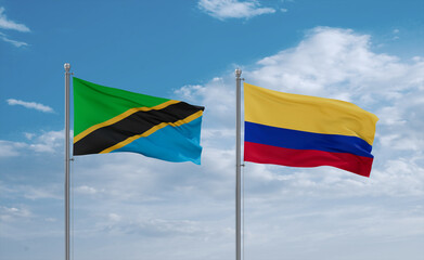 Colombia and Tanzania flags, country relationship concept
