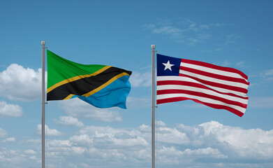 Liberia and Tanzania flags, country relationship concept