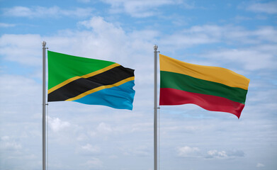 Lithuania and Tanzania flags, country relationship concept