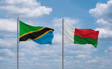 Madagascar and Tanzania flags, country relationship concept