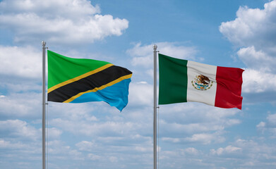 Mexico and Tanzania flags, country relationship concept