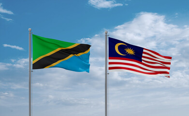 Malaysia and Tanzania flags, country relationship concept