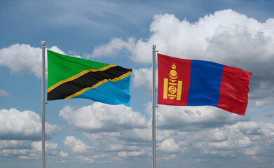 Mongolia and Tanzania flags, country relationship concept