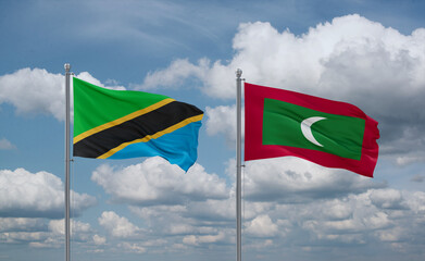 Maldives and Tanzania flags, country relationship concept