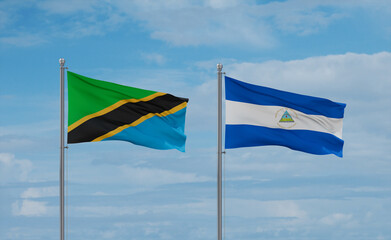 Nicaragua and Tanzania flags, country relationship concept