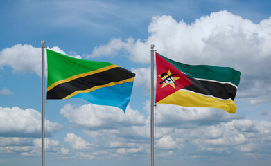 Mozambique and Tanzania flags, country relationship concept