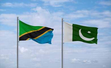 Pakistan and Tanzania flags, country relationship concept
