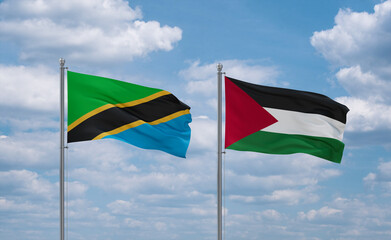 Palestine and Tanzania flags, country relationship concept