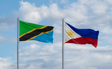 Philippines and Tanzania flags, country relationship concept