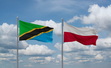 Poland and Tanzania flags, country relationship concept