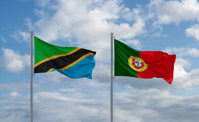 Portugal and Tanzania flags, country relationship concept