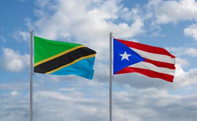 Puerto Rico and Tanzania flags, country relationship concept