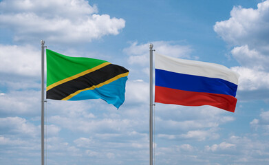Russia and Tanzania flags, country relationship concept