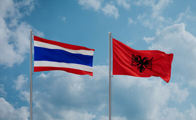Thailand and Albania national flags, country relationship concept