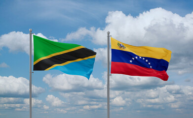 Venezuela and Tanzania flags, country relationship concept