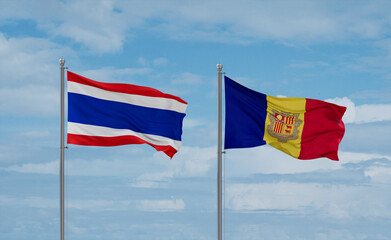 Thailand and Andorra national flags, country relationship concept