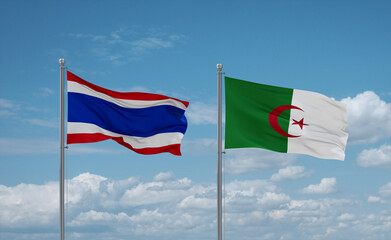 Thailand and Algeria national flags, country relationship concept