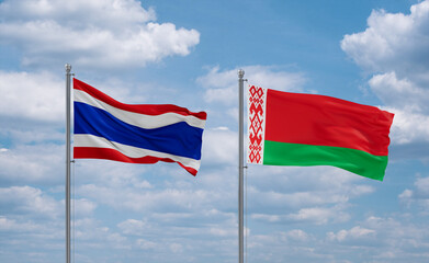Belarus and Thailand flags, country relationship concept