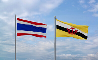 Brunei and Thailand flags, country relationship concepts