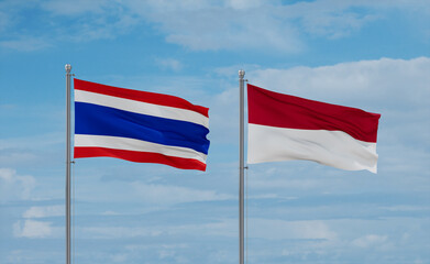 Indonesia and Thailand flags, country relationship concept