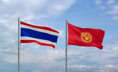 Kyrgyzstan and Thailand flags, country relationship concept