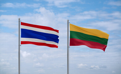 Lithuania and Thailand flags, country relationship concept