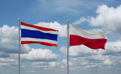 Poland and Thailand flags, country relationship concept