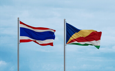 Seychelles and Thailand flags, country relationship concept