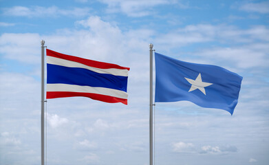 Somalia and Thailand flags, country relationship concept