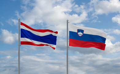 Slovenia and Thailand flags, country relationship concept