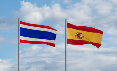 Spain and Thailand flags, country relationship concept