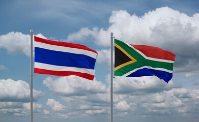 South Africa and Thailand flags, country relationship concept