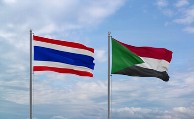 Sudan and Thailand flags, country relationship concept