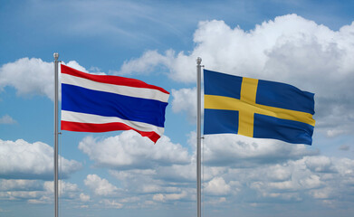 Sweden and Thailand flags, country relationship concept