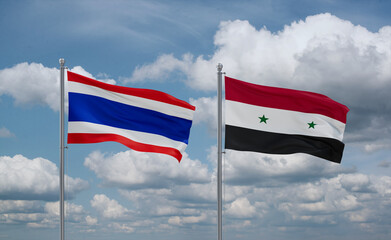 Syrian and Thailand flags, country relationship concept