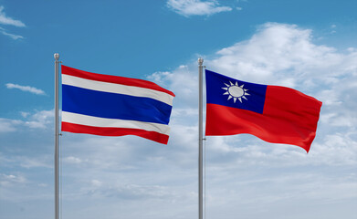 Taiwan and Thailand flags, country relationship concept