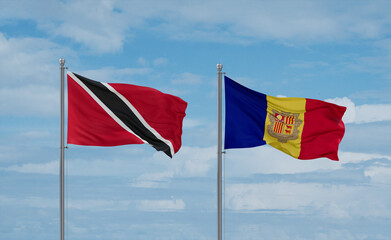 Trinidad, Tobago, and Andorra national flags, country relationship concept