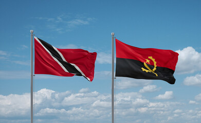 Trinidad, Tobago, and Angola national flags, country relationship concept