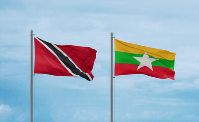 Myanmar and Trinidad, Tobago, flags, country relationship concept