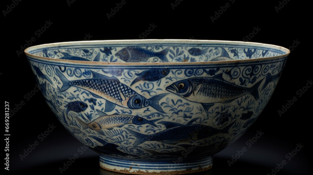 Wall mural Bowl with fish design pottery bowl illustration picture AI generated art - Wall murals