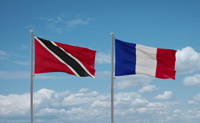 Trinidad, Tobago, and France flags, country relationship concept