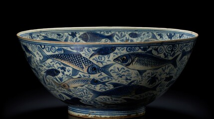 Bowl with fish design pottery bowl illustration picture AI generated art