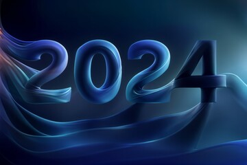 Text or inscription 2024 in cool colors. New Year concept. Background with selective focus and copy space