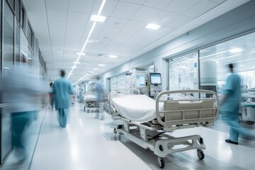 Motion blur in a hospital. Background with selective focus and copy space